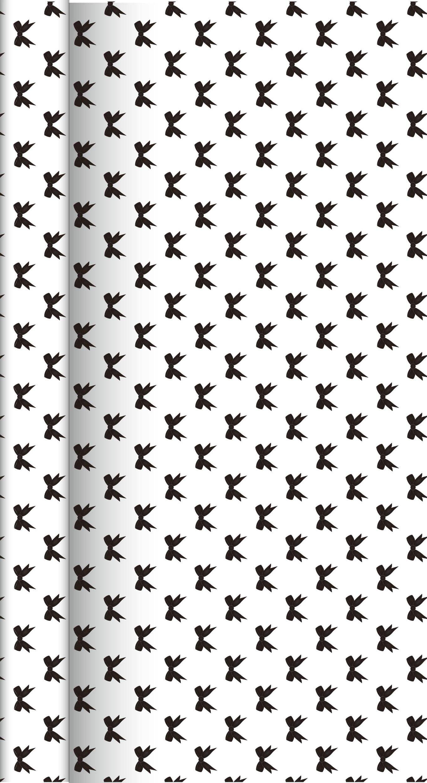 Xmas Wrapping Paper Roll with Bow Pattern, White and Black, 16-ft Front_Flat