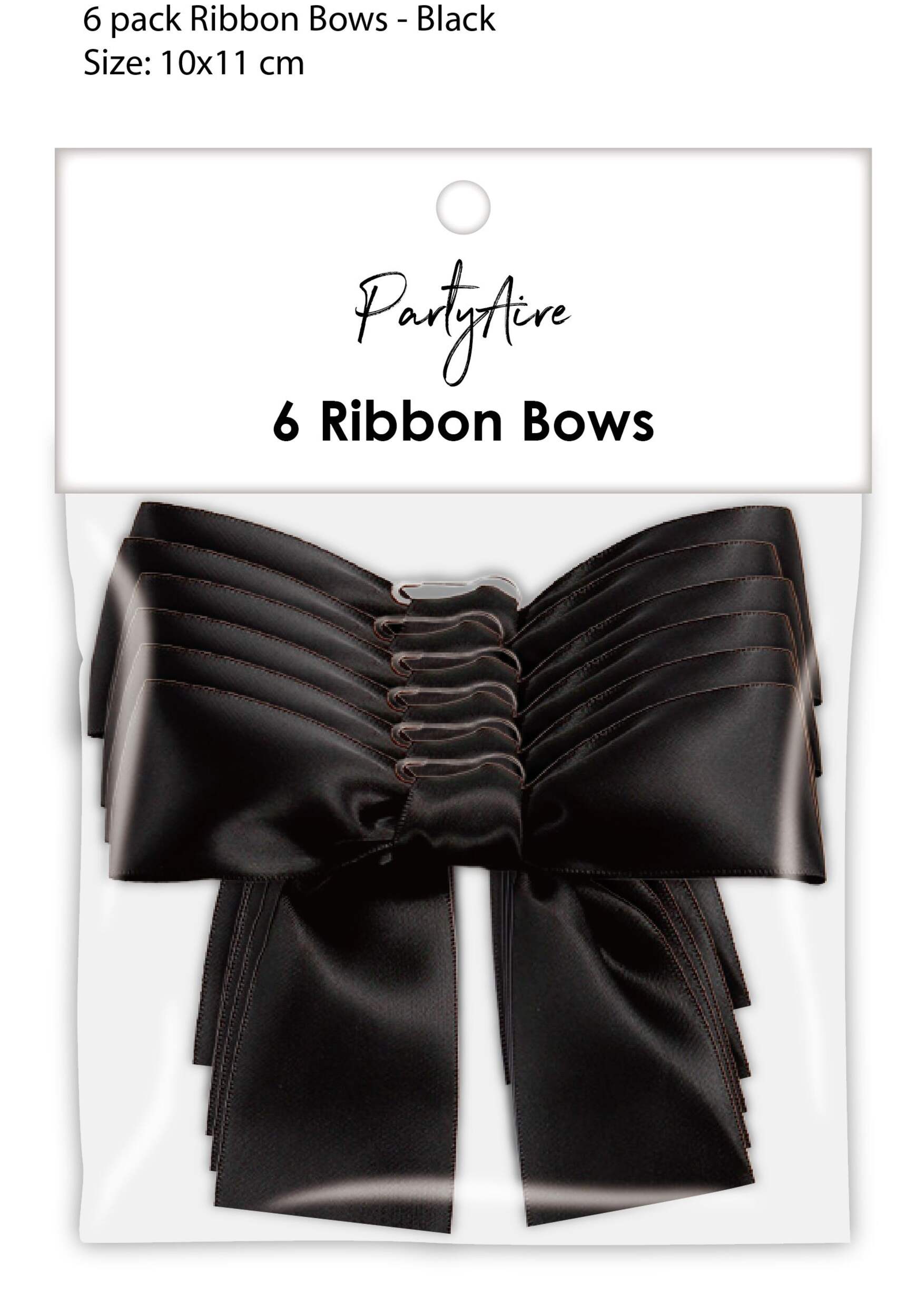 PartyAire Black Festive Christmas Ribbons/Bows, 6-pk Front_Flat