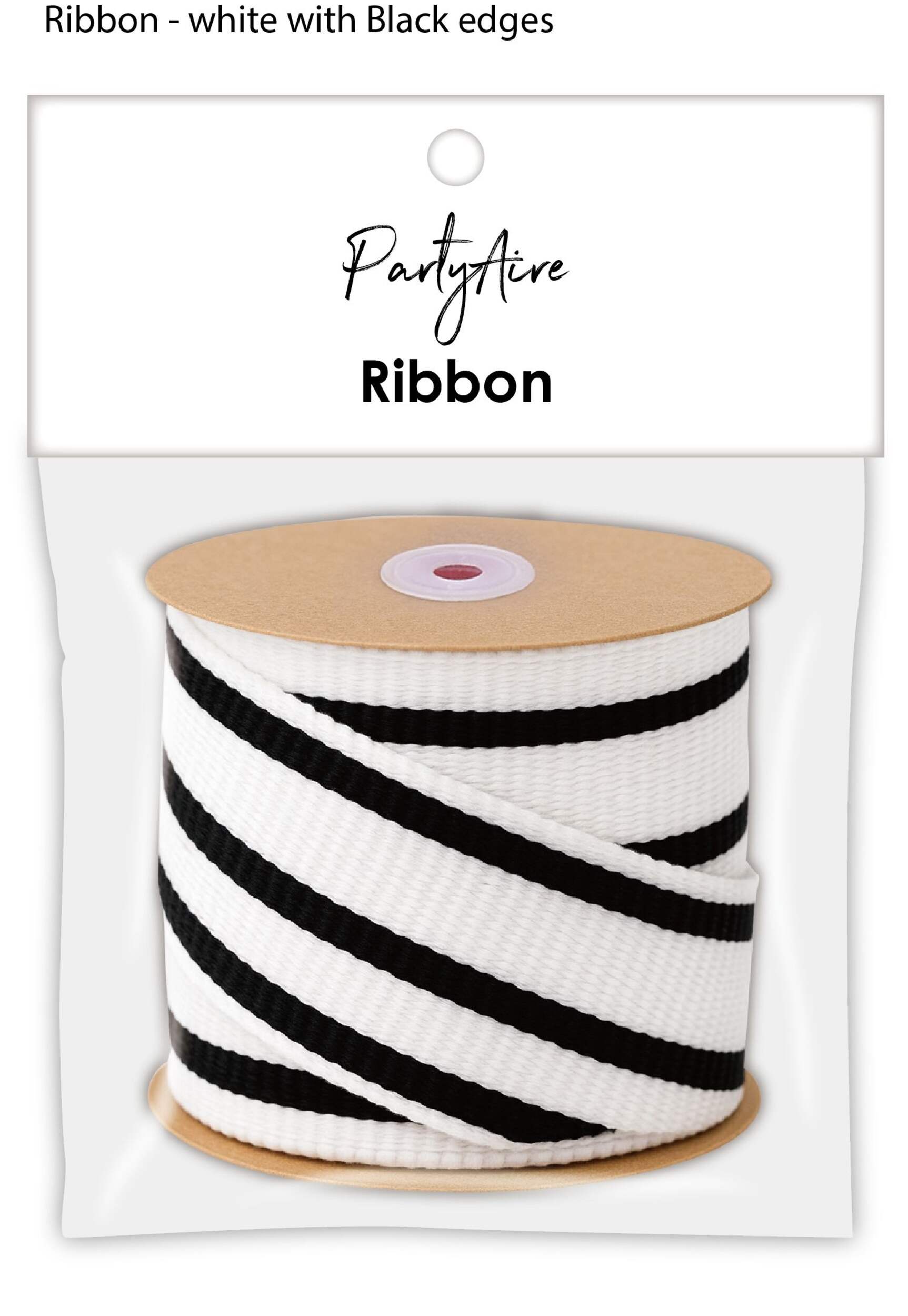 PartyAire 6.5-ft White/Black Decorative Holiday Ribbon Front_Flat