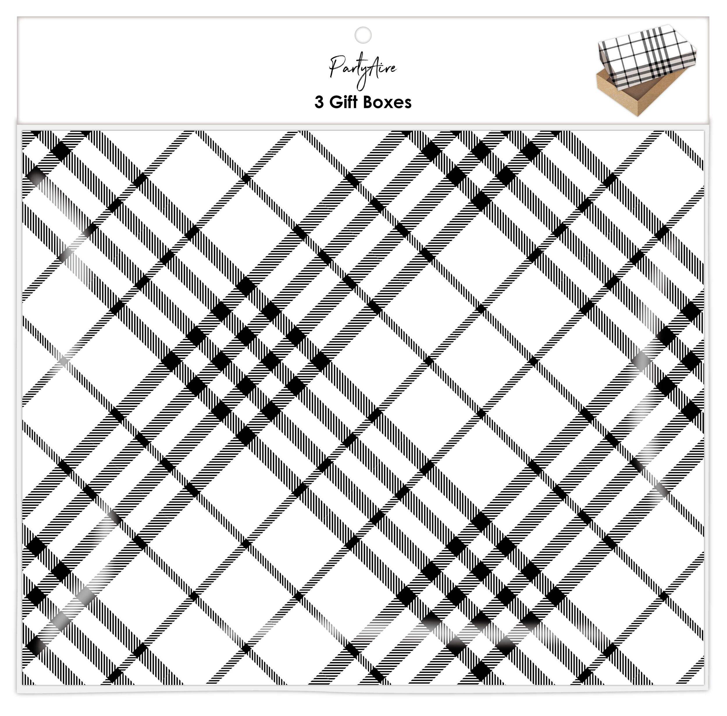 PartyAire Black/White Plaid Christmas Gift Box, 3-pk Front_Flat