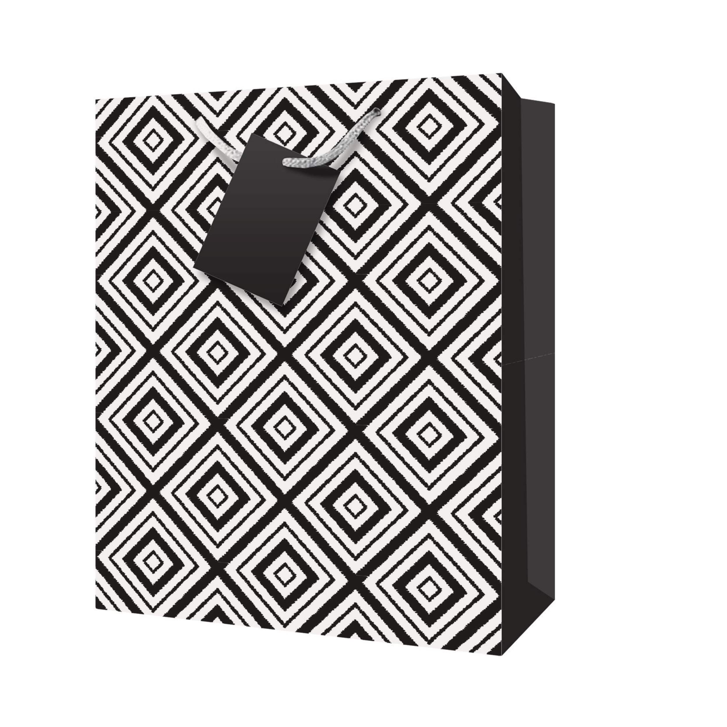 Medium Black and White Patterned Paper Gift Bag, 7x4-in Front_Angled_Left
