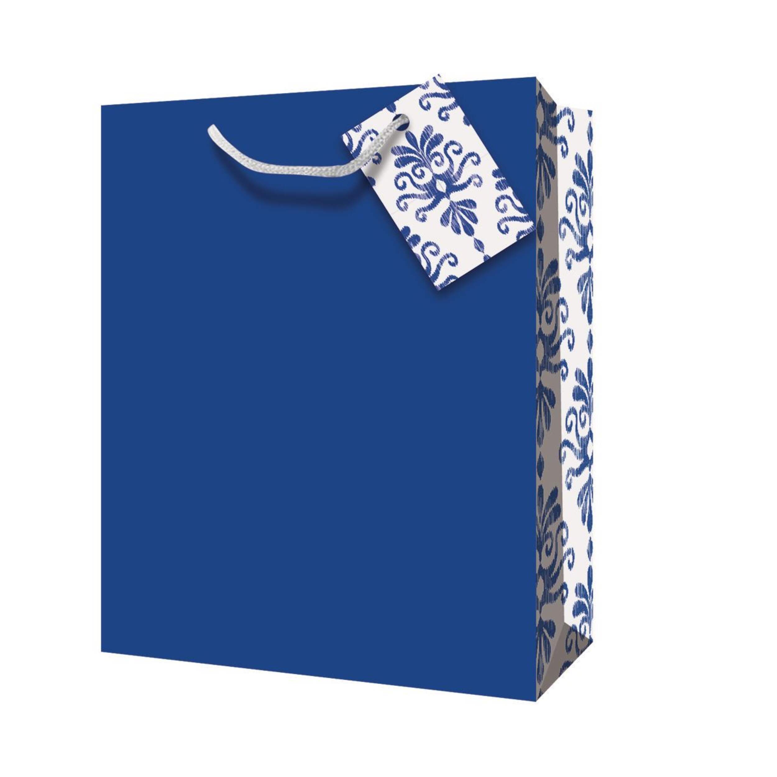 Jumbo Royal Blue Side Pattern Paper Gift Bag, 13x4-in Front_Angled_Left