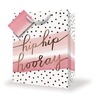 Premium 'Hip Hip Hooray' Pink/White Gift Bag, Large, 10x5-in Front_Angled_Left