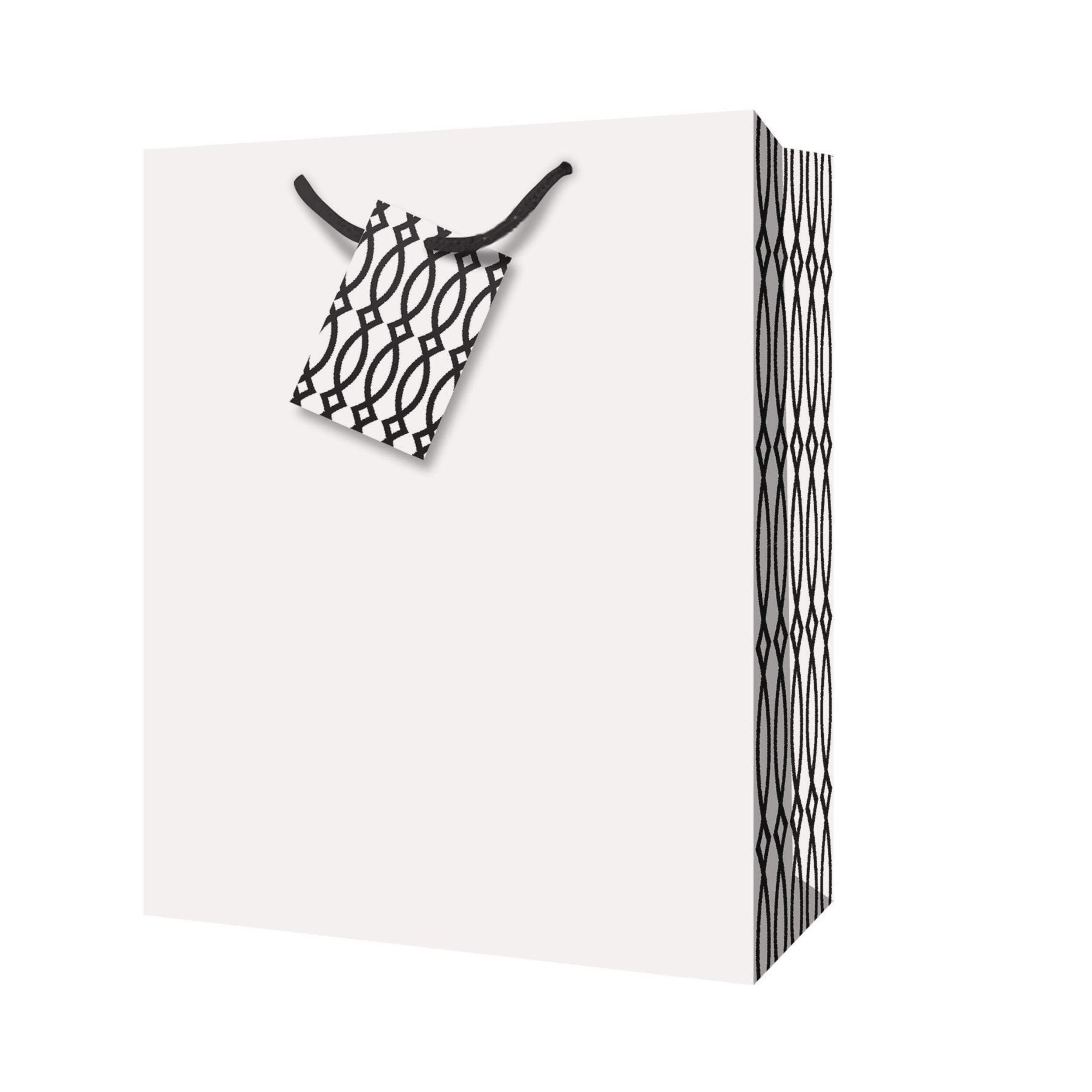 Sac-cadeau blanc à motif sur les côtés, moyen Front_Angled_Left