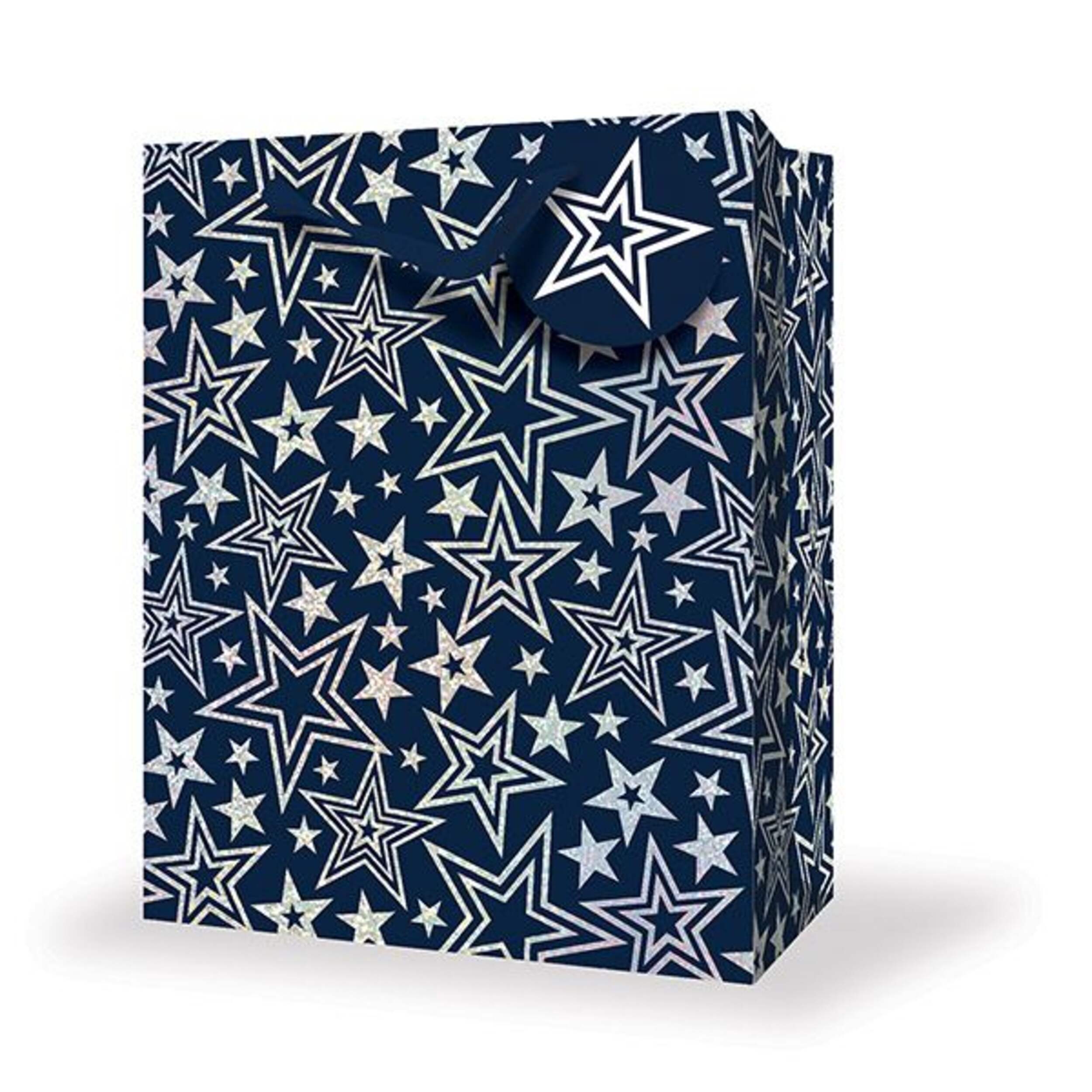 Premium Navy and Blue Star Gift Bag, Large, 10x5-in Front_Angled_Left