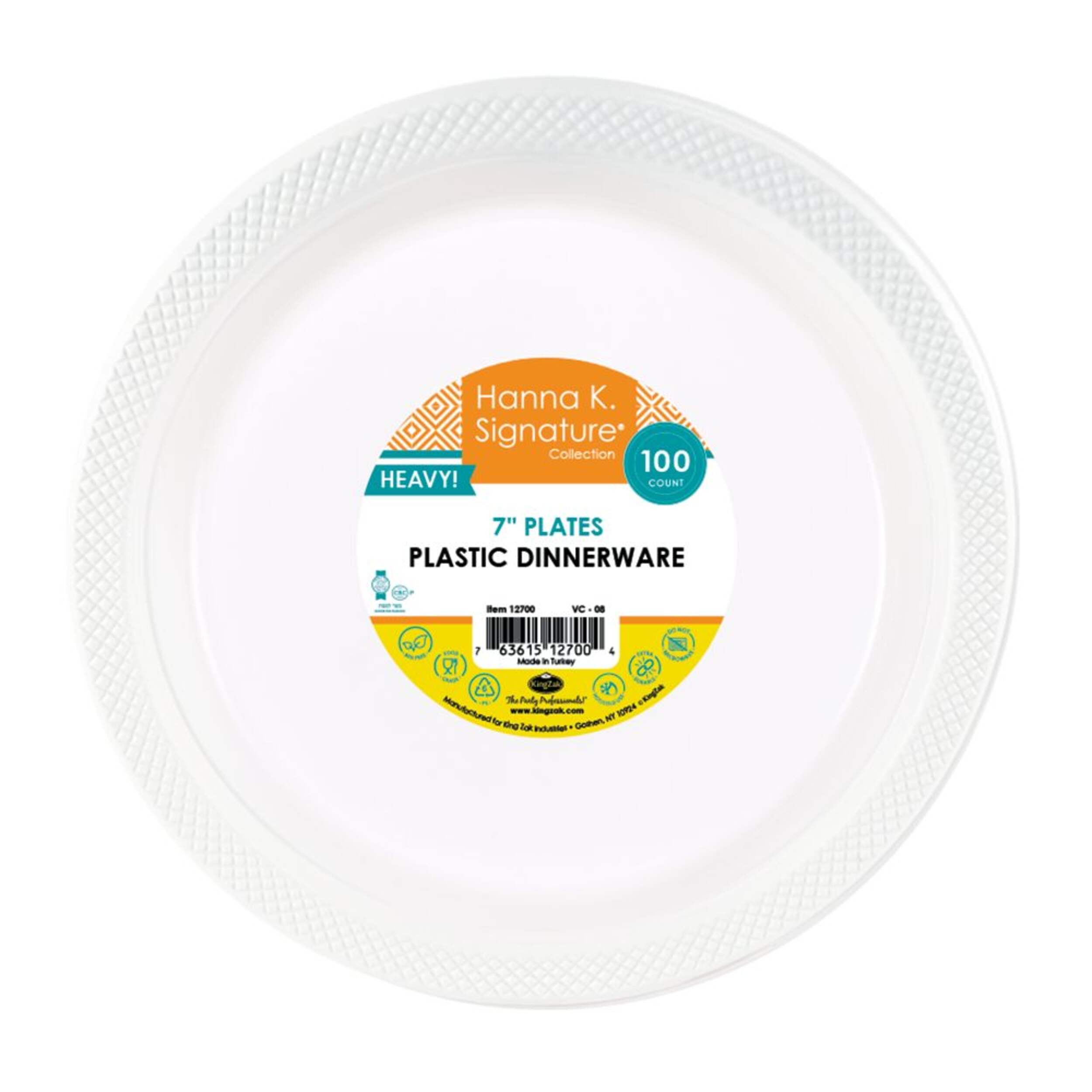 Big Party Pack Plastic Dessert Plates, White, 7-in, 100-pk Overhead_Flat