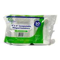 Compostable Small Fiber Hinged Lid Container, 9x6x3-in