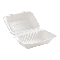 Compostable Small Fiber Hinged Lid Container, 9x9x3-in