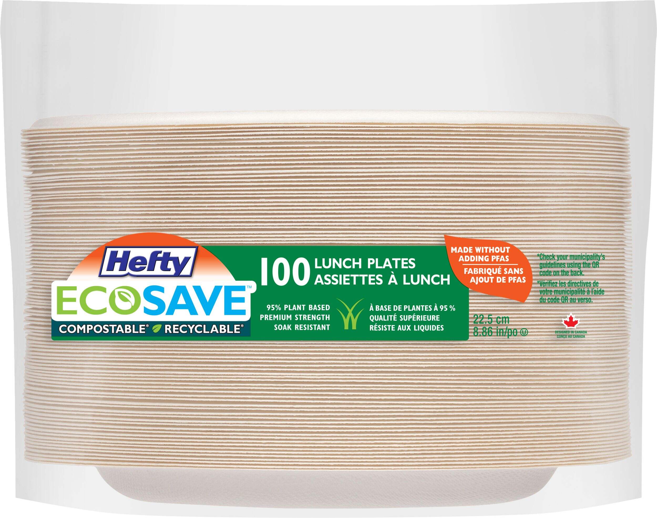 Hefty Plant-Based Eco Plate, Compostable, 9-in, 100-pk Front_Flat