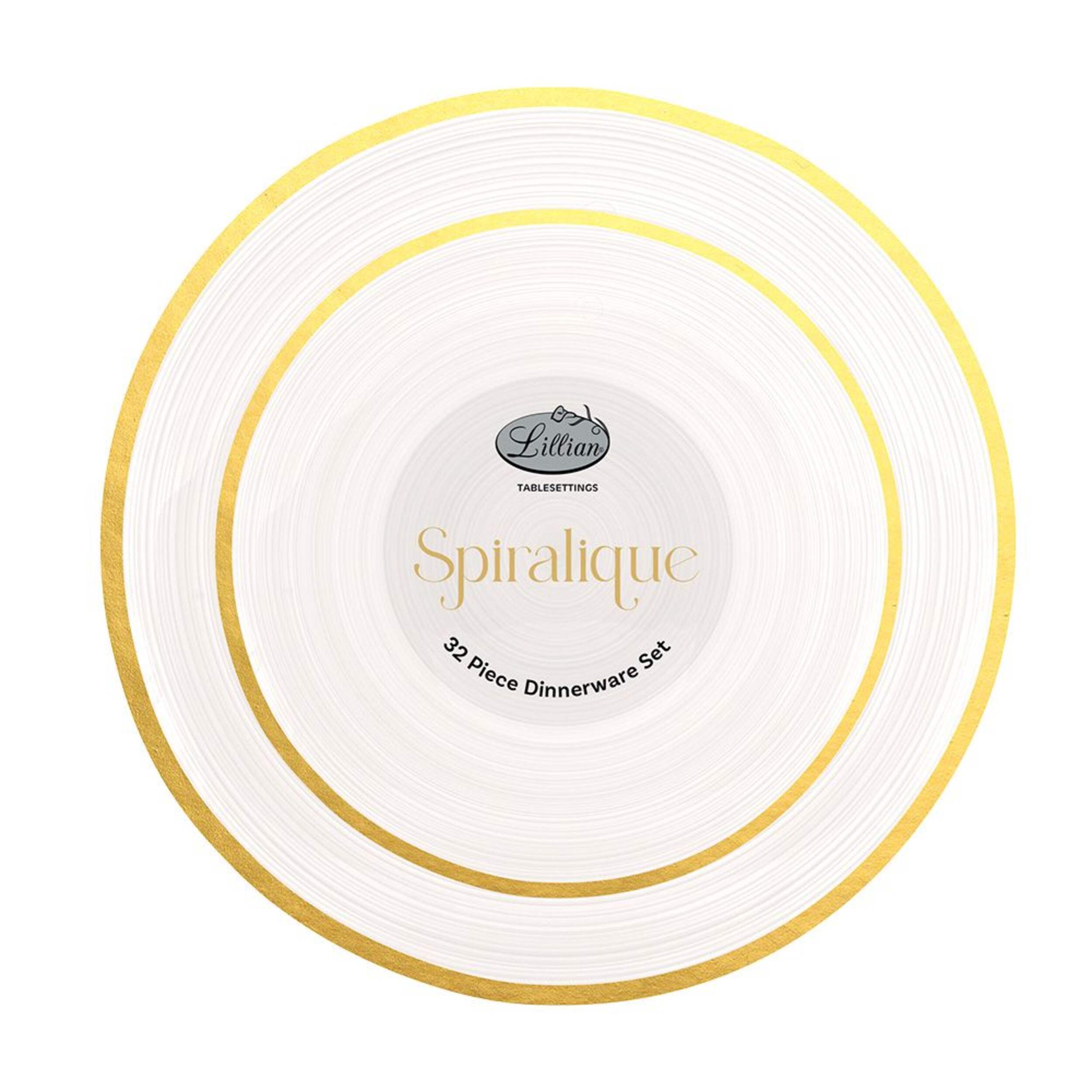 Lillian Tablesettings Combo Plate Set, Pearl and Gold Overhead_Flat