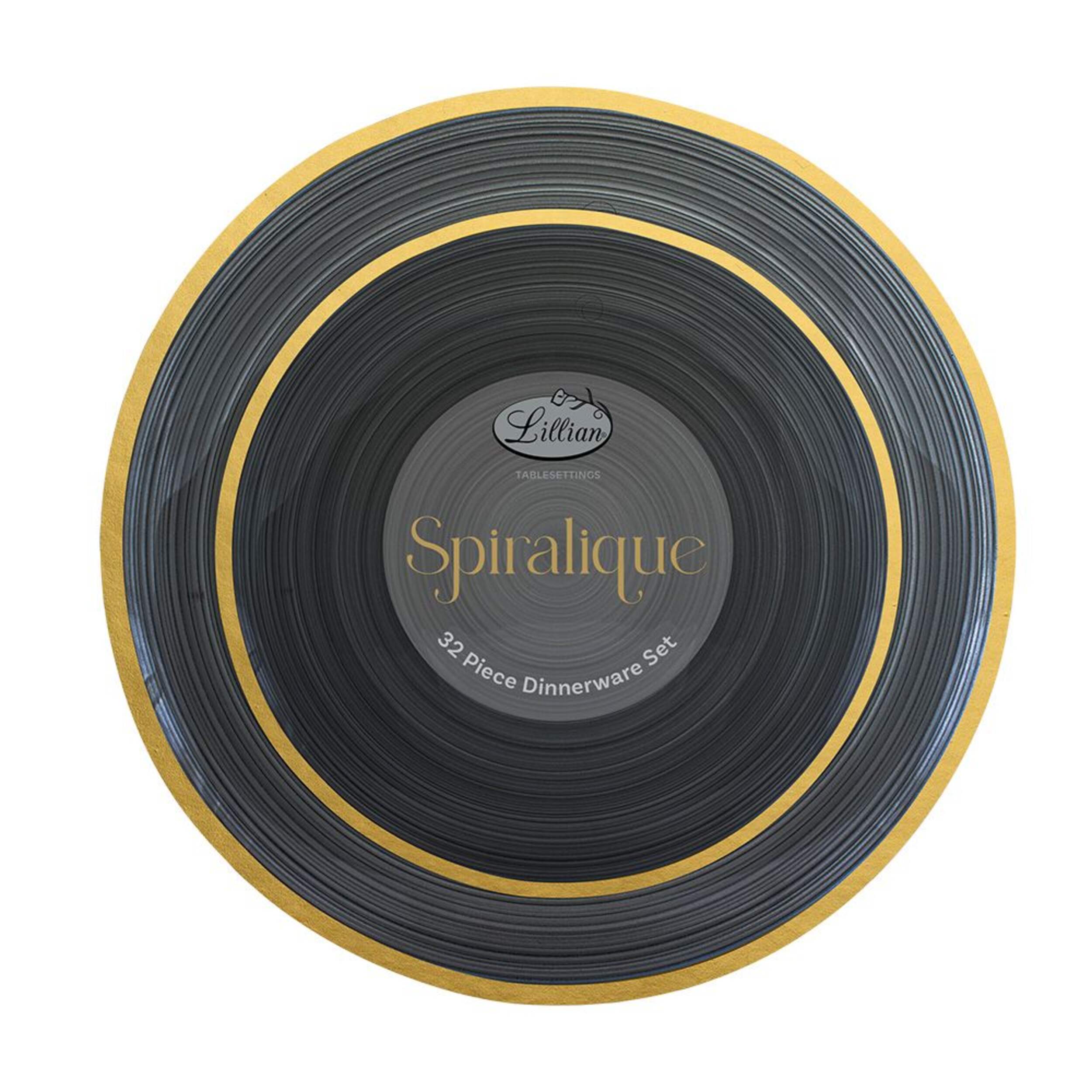 Lillian Tablesettings Combo Plate Set, Plastic, Charcoal Overhead_Flat