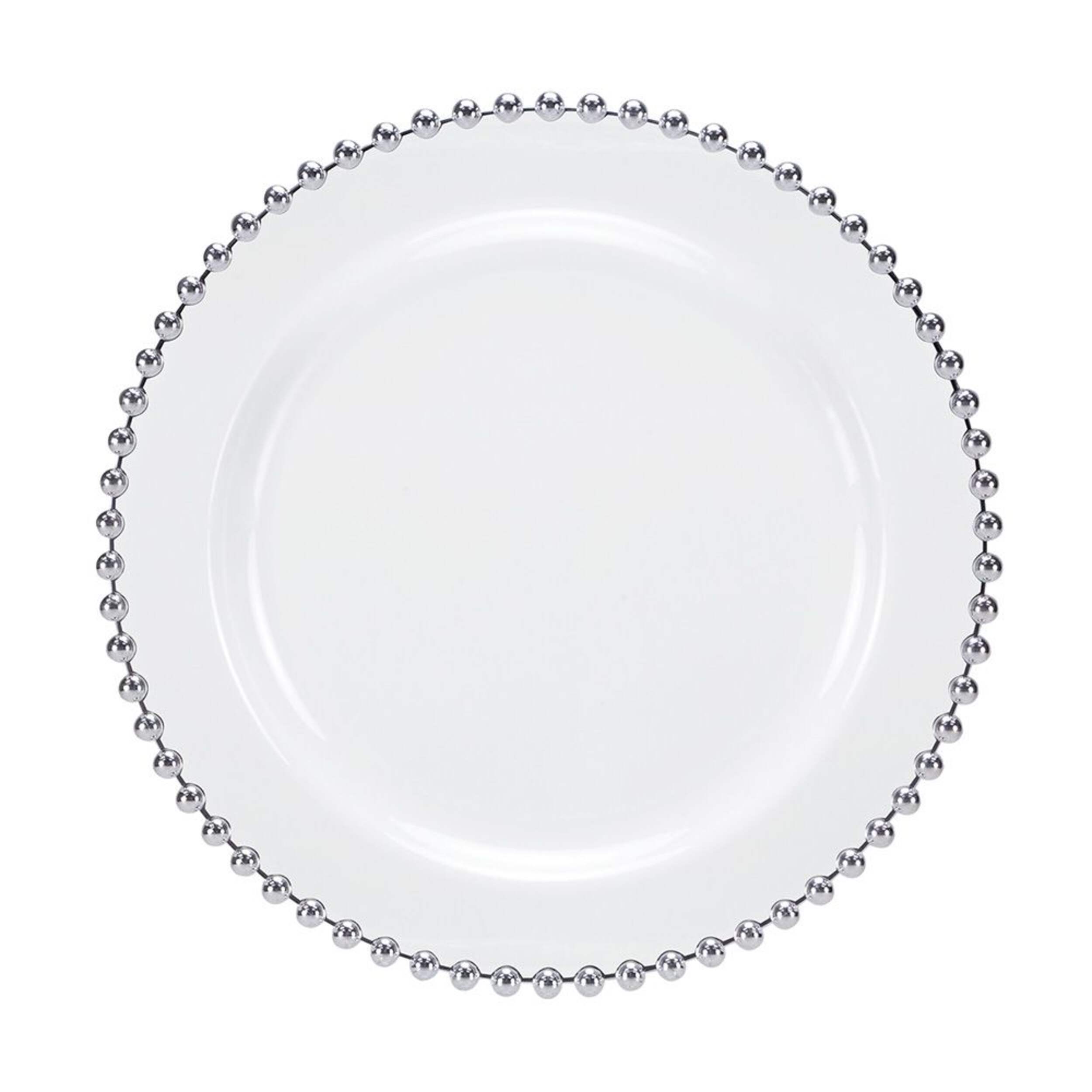 Lillian Tablesettings Beaded Plate, Pearl and Silver, 10.5-in Overhead_Flat