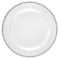 Lillian Tablesettings Beaded Plate, Pearl and Silver, 7.75-in Overhead_Flat