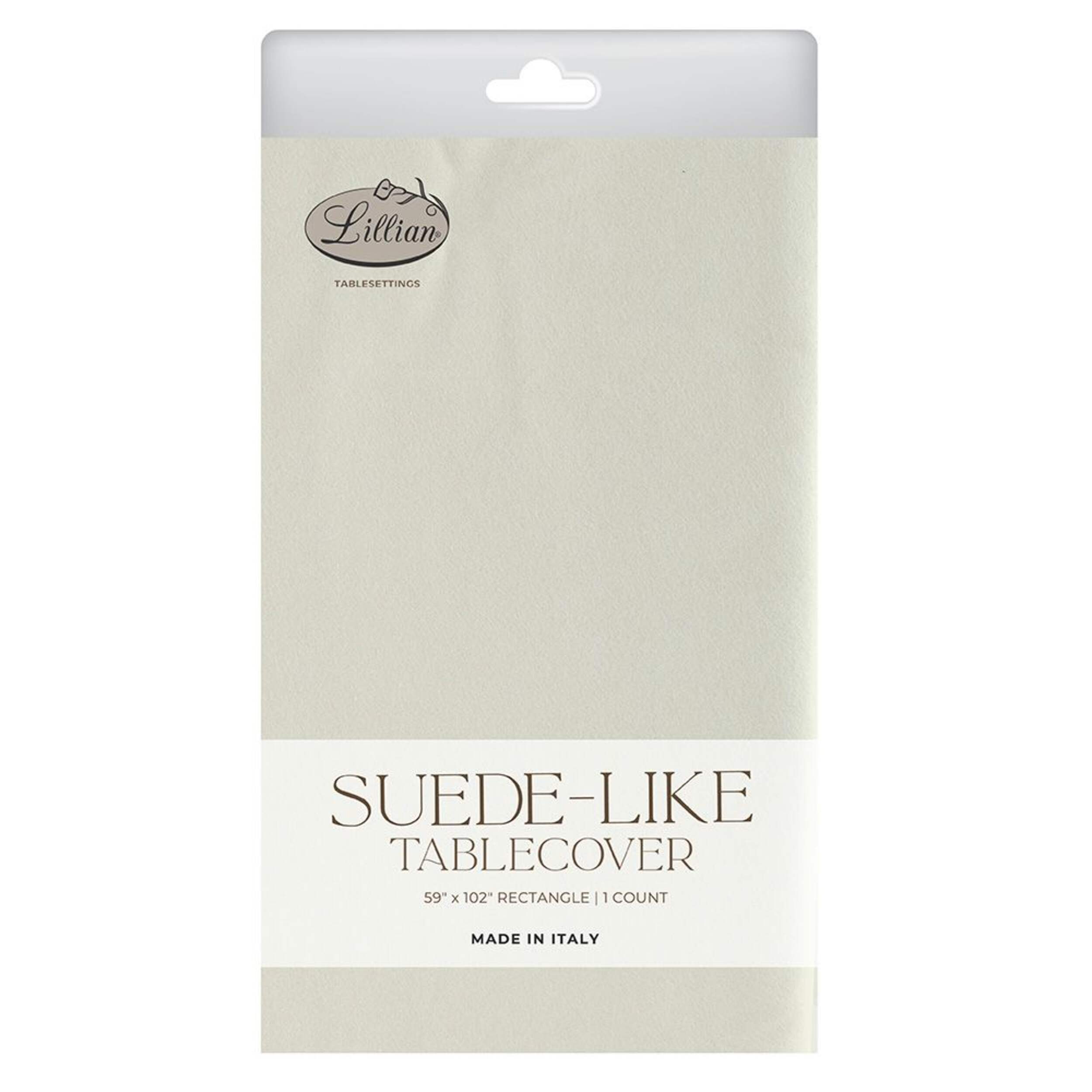 Lillian Tablesettings Suede-Like Tablecover, Ivory, 54x102-in Front_Flat