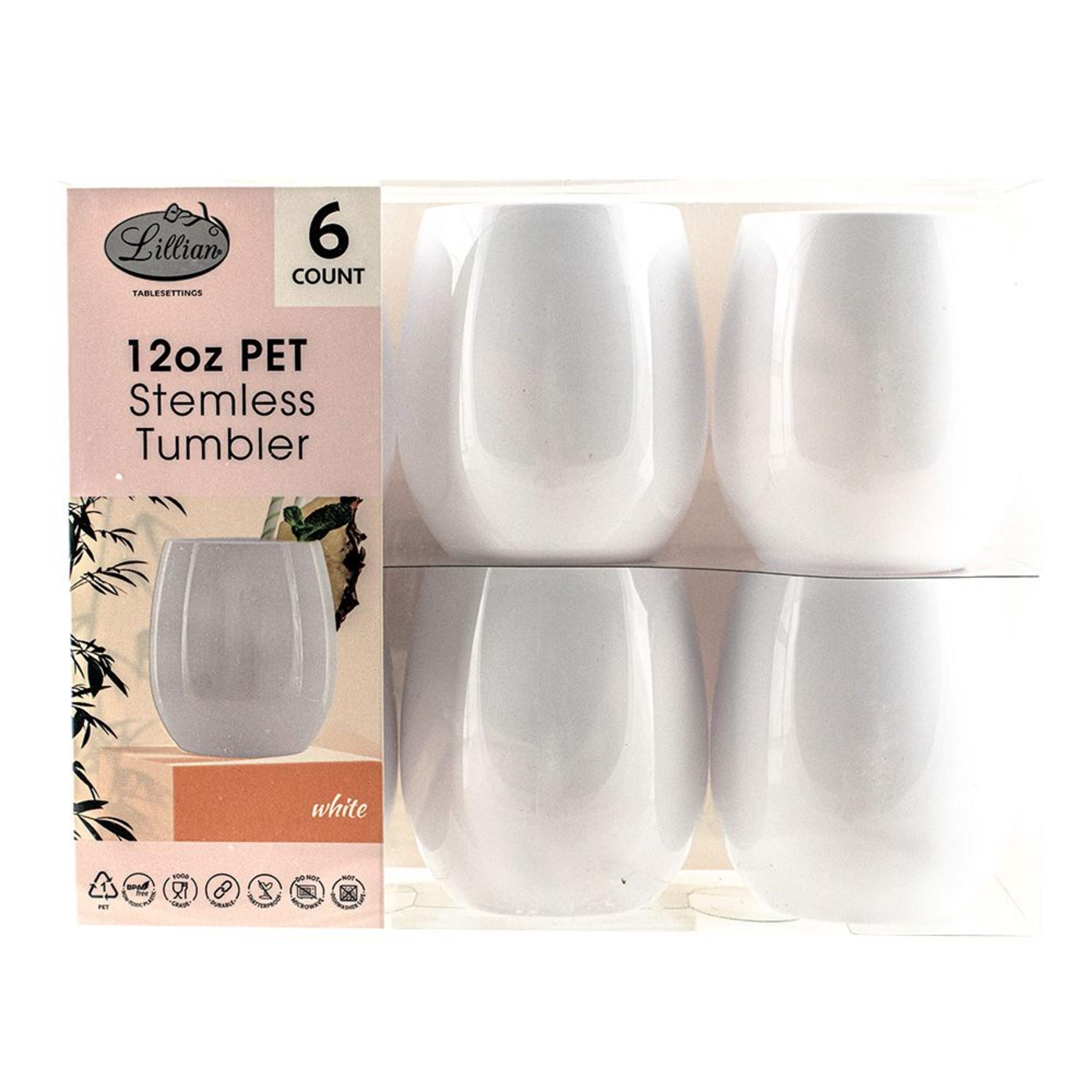 Lillian Tablesettings Stemless Glass, White, 12-oz, 6-pk Front_Flat