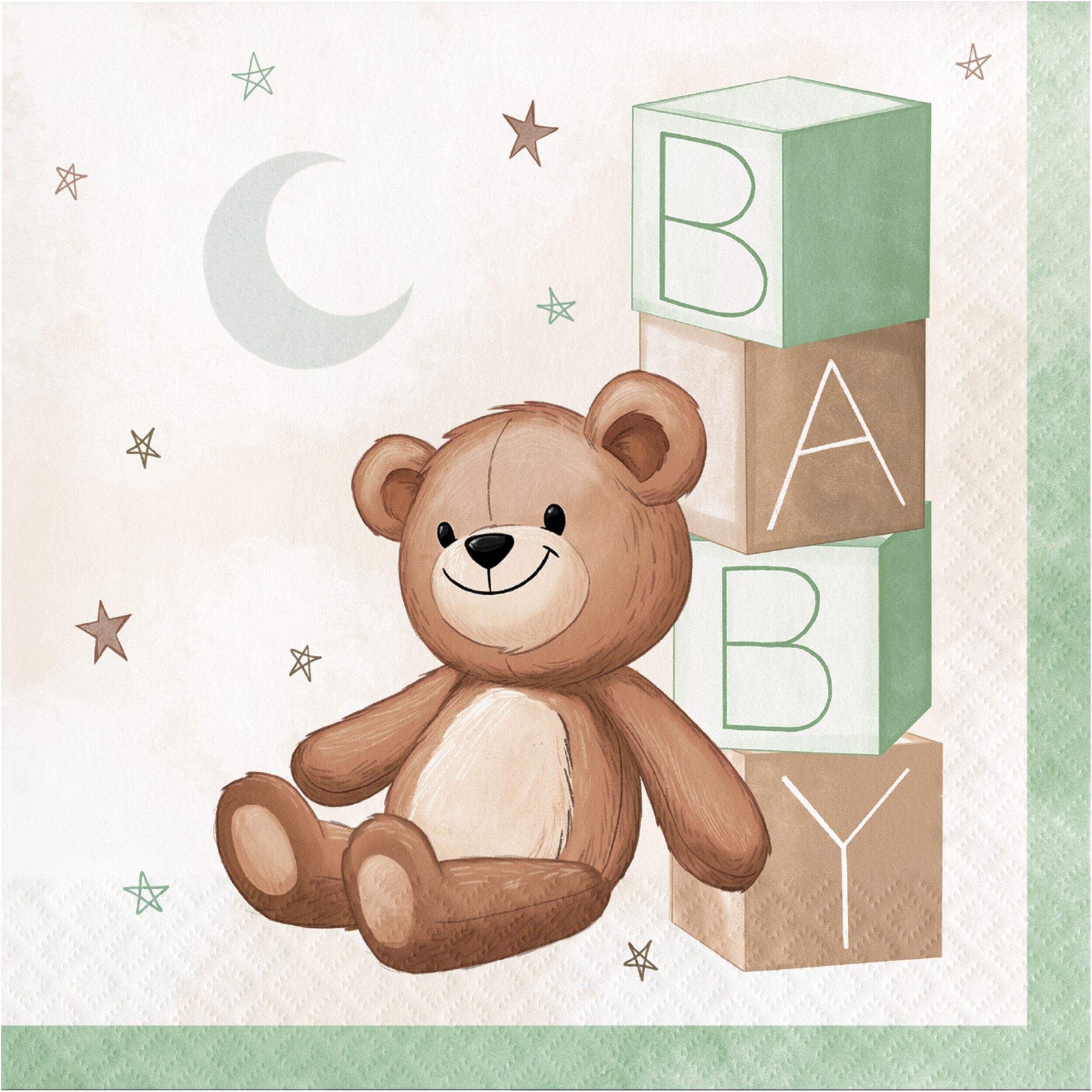 Teddy Bear Paper Disposable Lunch Napkins, 16-ct for Baby Shower Overhead_Flat