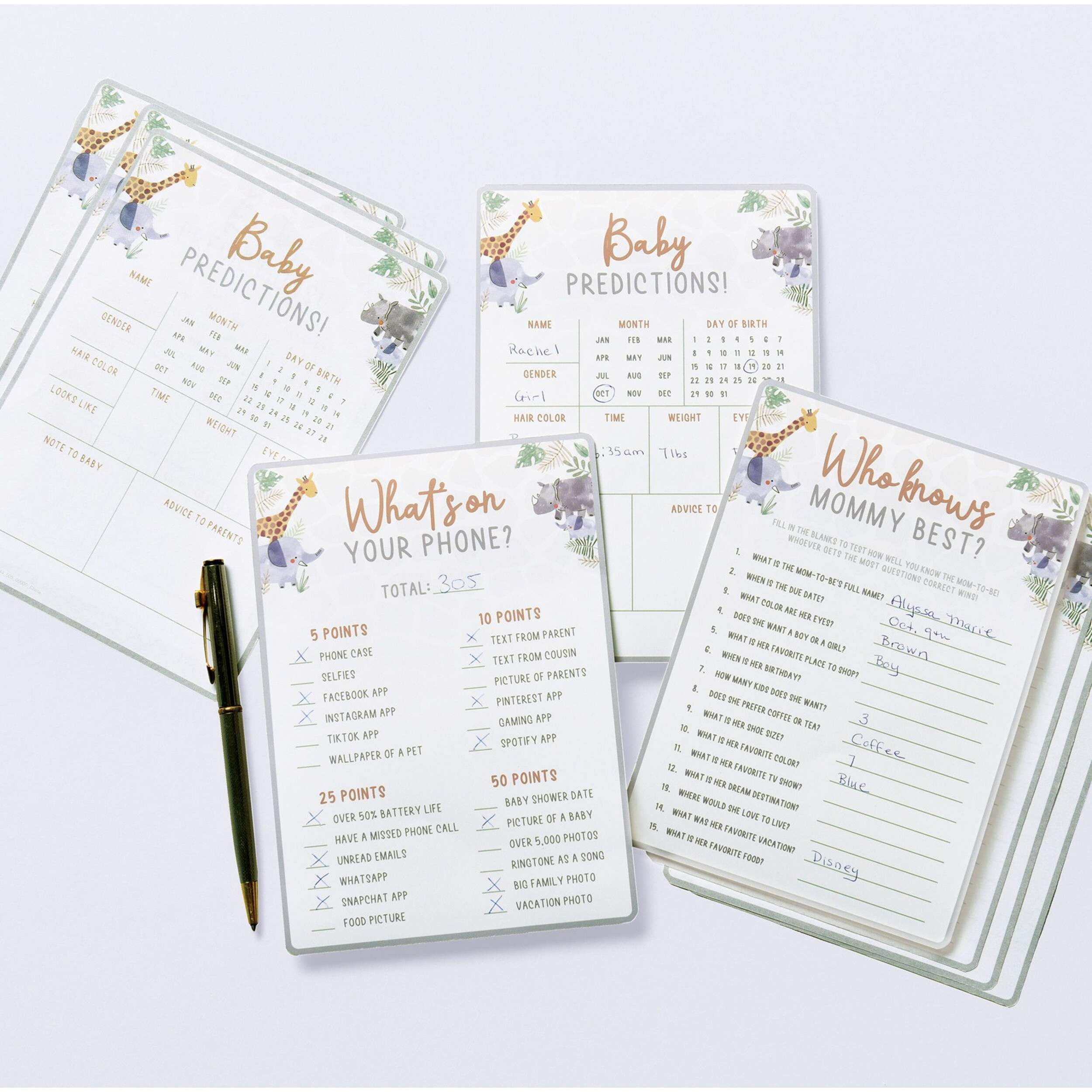 Jeu pour fête prénatale Soft Jungle, paq. 3 Overhead_Flat