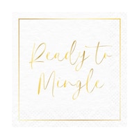 Ready to Mingle Paper Disposable Cocktail Napkin, White/Gold, 7-in, 20-pk, for Wedding Overhead_Flat
