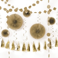 Hanging Paper Decoration Party Kit, Bright Gold, 16-pc Composite_or_Mixed