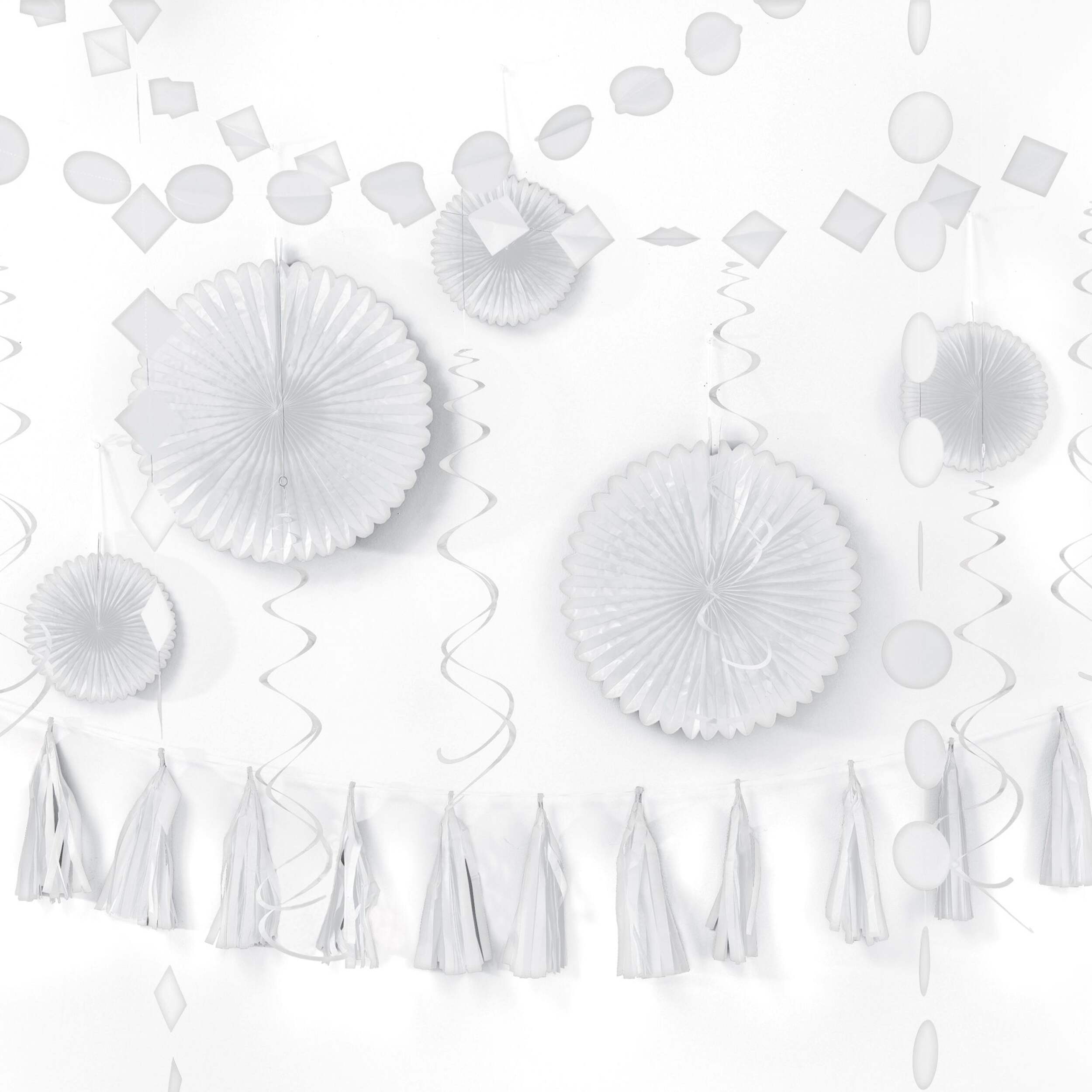 Hanging Paper Decoration Party Kit, Pure White, 16-pc Composite_or_Mixed