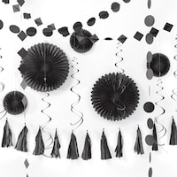 Hanging Paper Decoration Party Kit, Jet Black, 16-pc