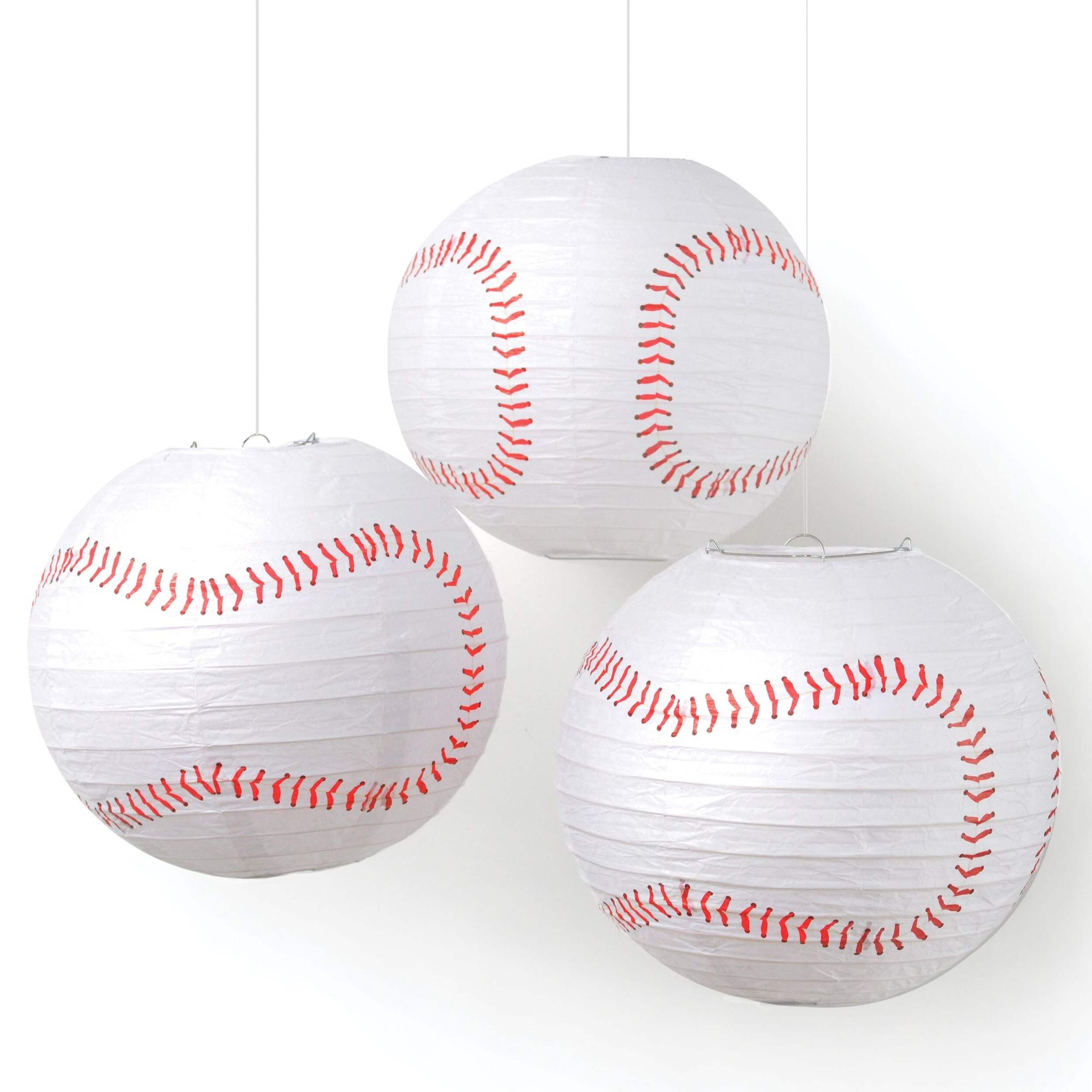 Amscan 12x11-in Baseball-Themed Paper Lanterns, 3-pk Front_Flat