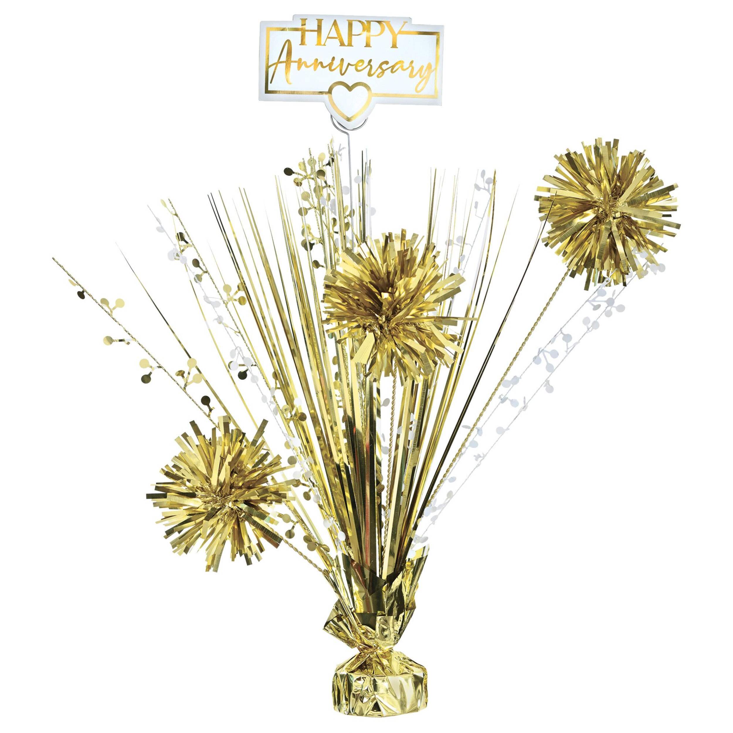Happy Anniversary' Spray Centerpiece Table Decoration, Gold, 9.5-in, for Wedding/Anniversary Front_Flat