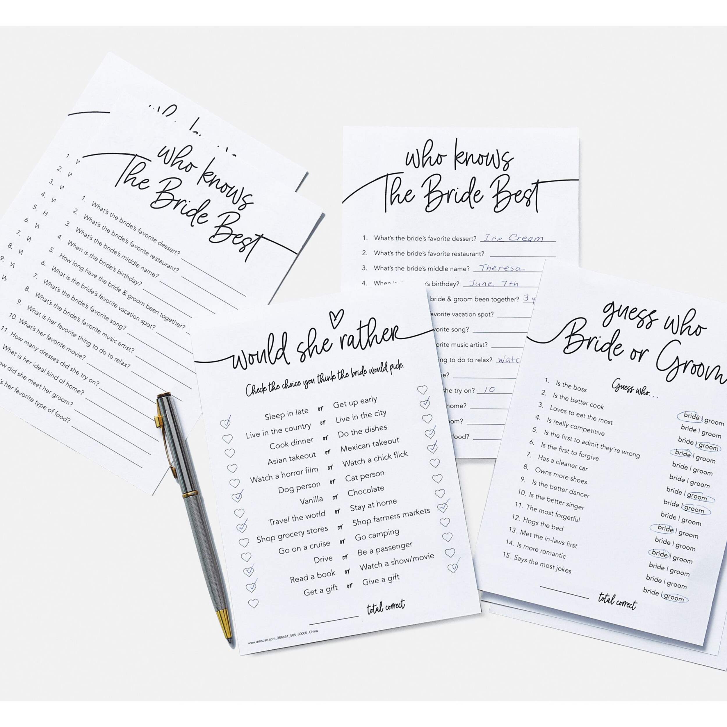 Jeu de fête prénuptiale Quelque chose de bleu, 3 thèmes, paq. 75, pour fête prénuptiale Overhead_Flat