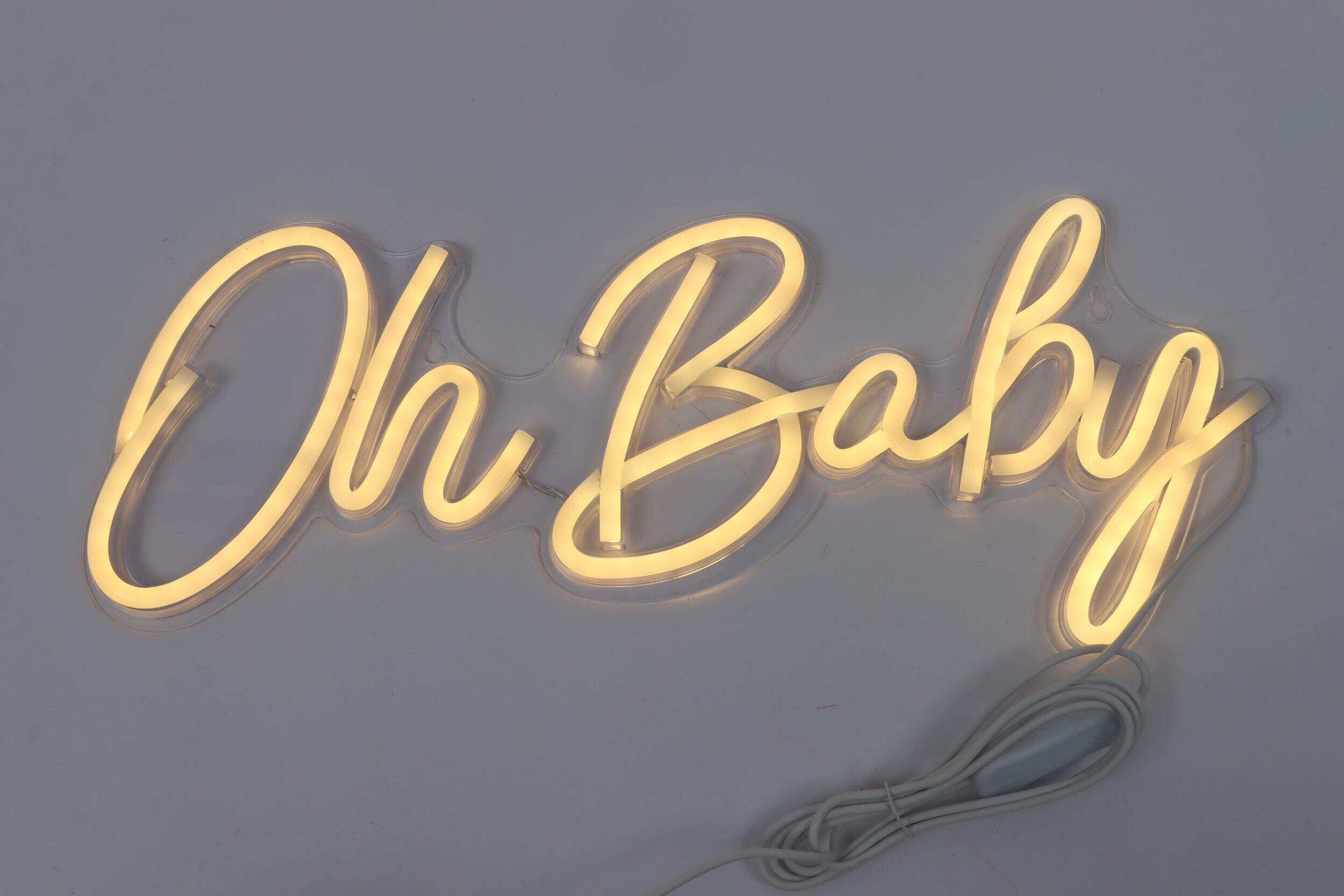Oh Baby Neon LED Light Up Wedding Decoration Sign for Weddings, White Front_Flat
