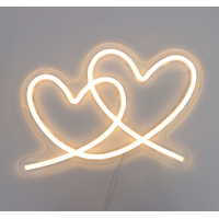 "Double Heart" Neon LED Light Up Decoration Sign for Weddings, White Front_Flat