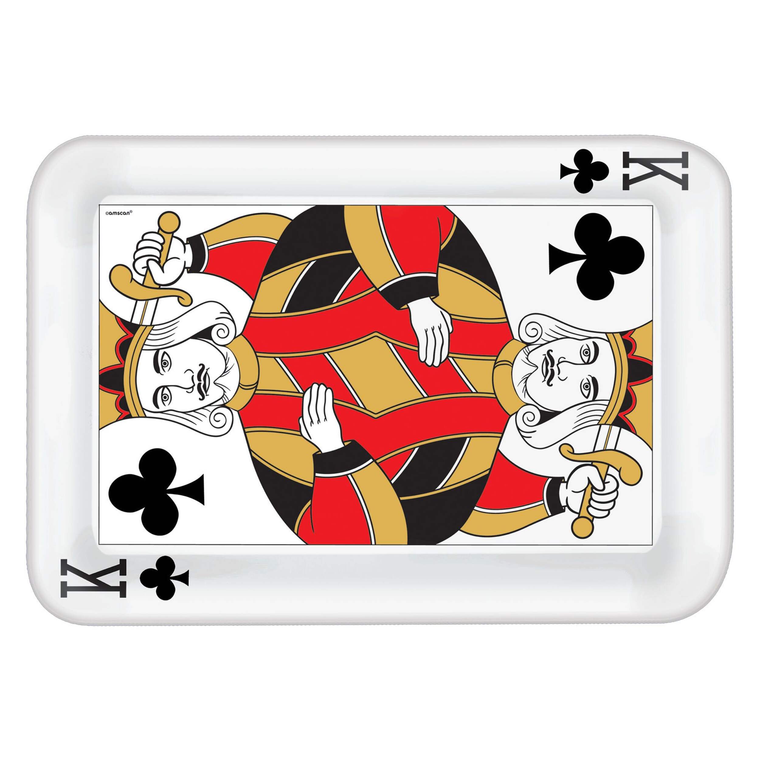Roll the Dice Casino King of Clubs Card Plastic Reusable Serving Platter, White/Red, 11-in, for Game Night/Vegas/Birthday Party Front_Flat