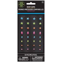 Pierres précieuses de corps luminescentes, accessoires pour costume prêt-à-porter pour Halloween et fête, bleu, rose, vert, taille unique, paq. 32 Front_Flat