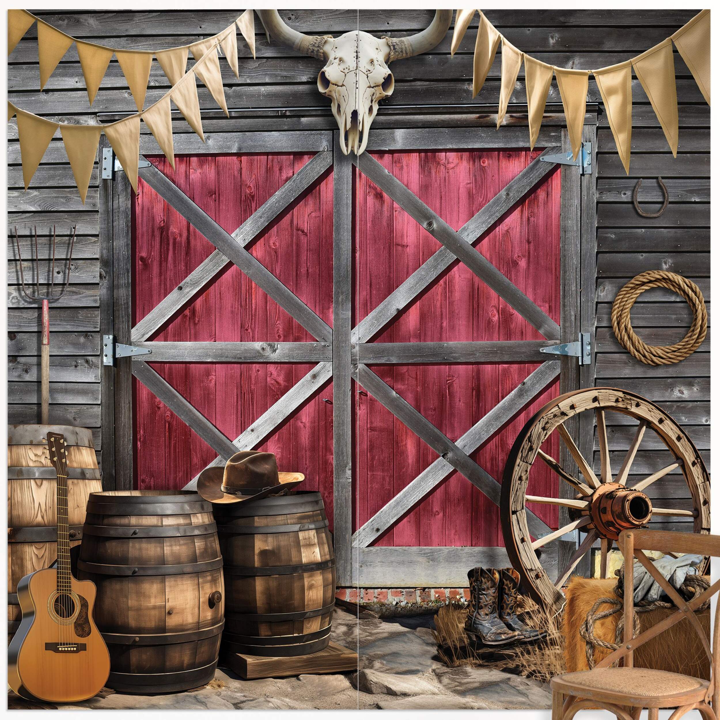 Western Selfie Plastic Photo Booth Backdrop, Multi-Colour, 65-in, Indoor/Outdoor Decoration for Birthday/Cowboy/Western Party Front_Flat