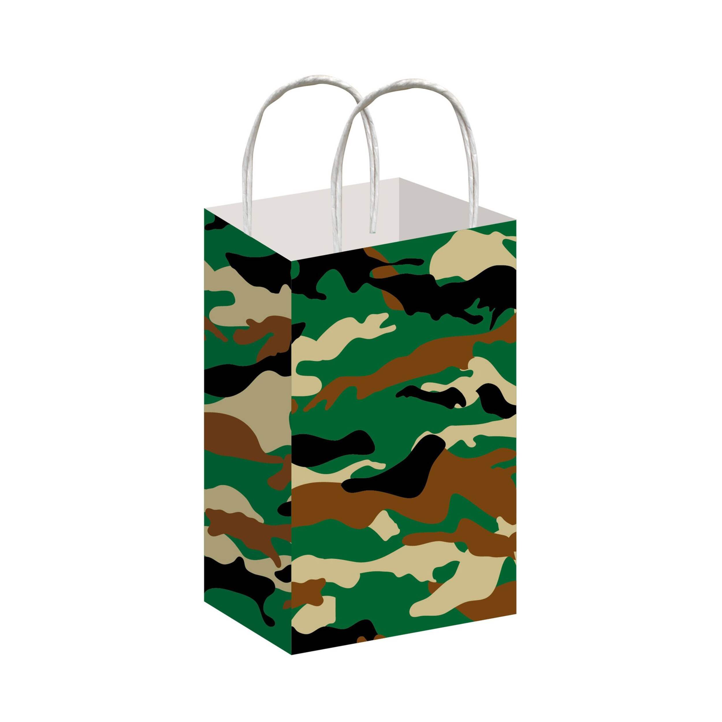 Camo Party Treat Bags, 8-pk, for Birthday/Party Front_Three_Fourths_Angled_Right