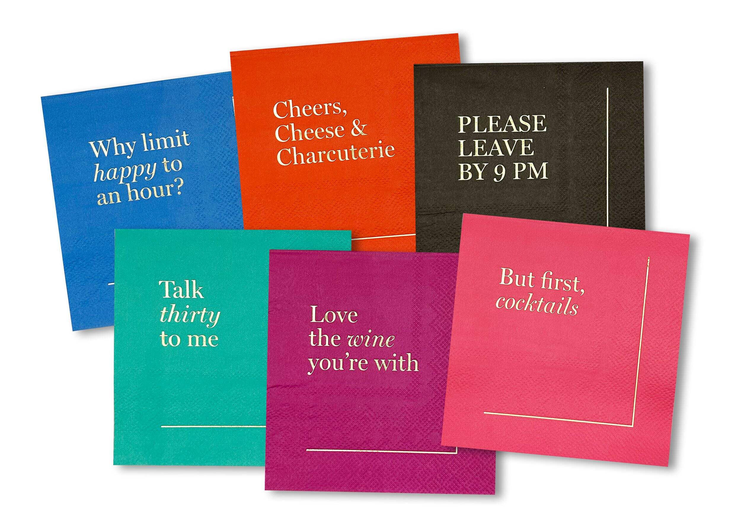 Novelty Square Paper Disposable Beverage Napkins, Multi-Colour, 5-in, 20-pk, 3-ply, for Christmas/Thanksgiving/New Year's Eve/Birthday Party Overhead_Flat