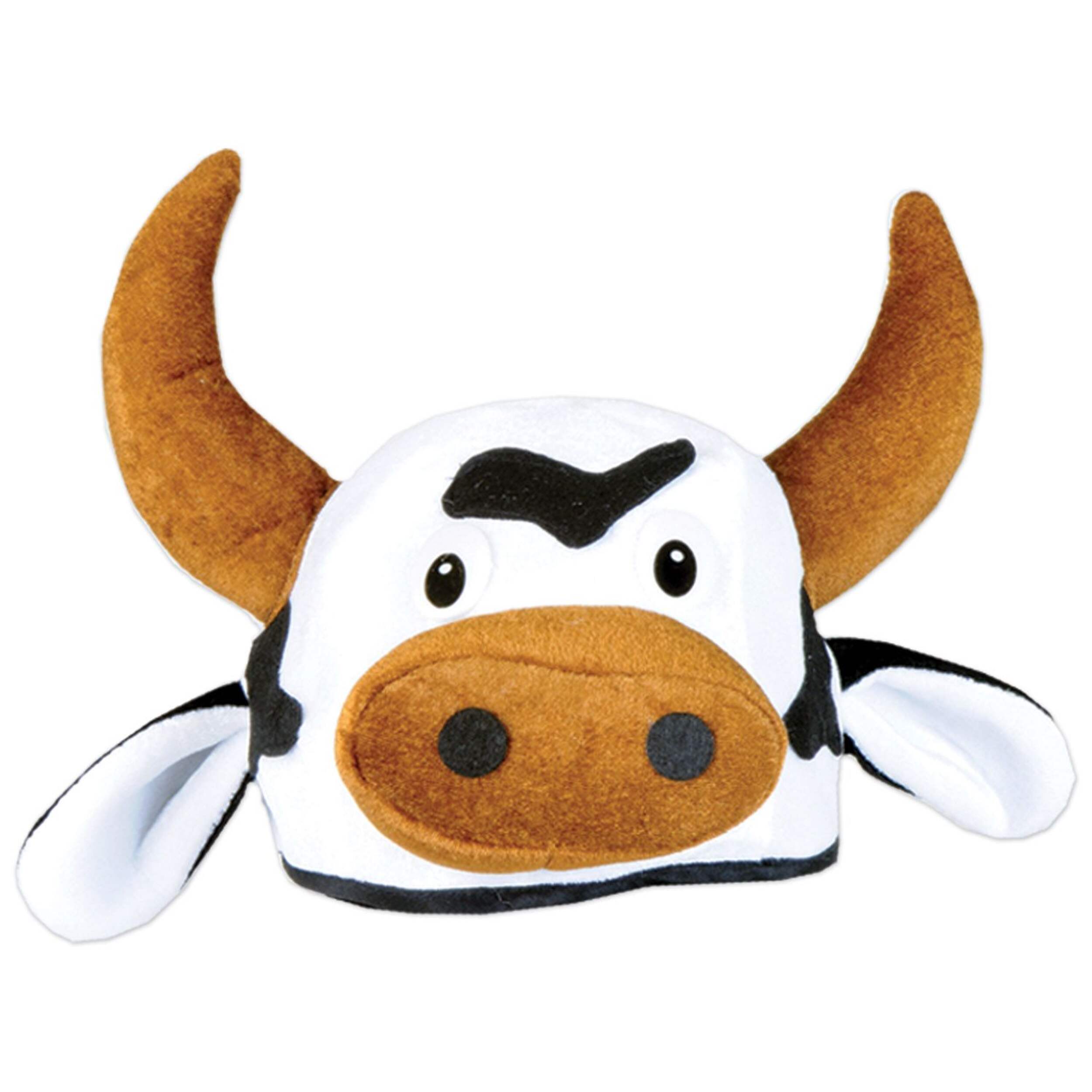 Western Plush Cow Hat, White, One Size, Wearable Costume Accessory for Birthday/Cowboy/Western Party Front_Flat