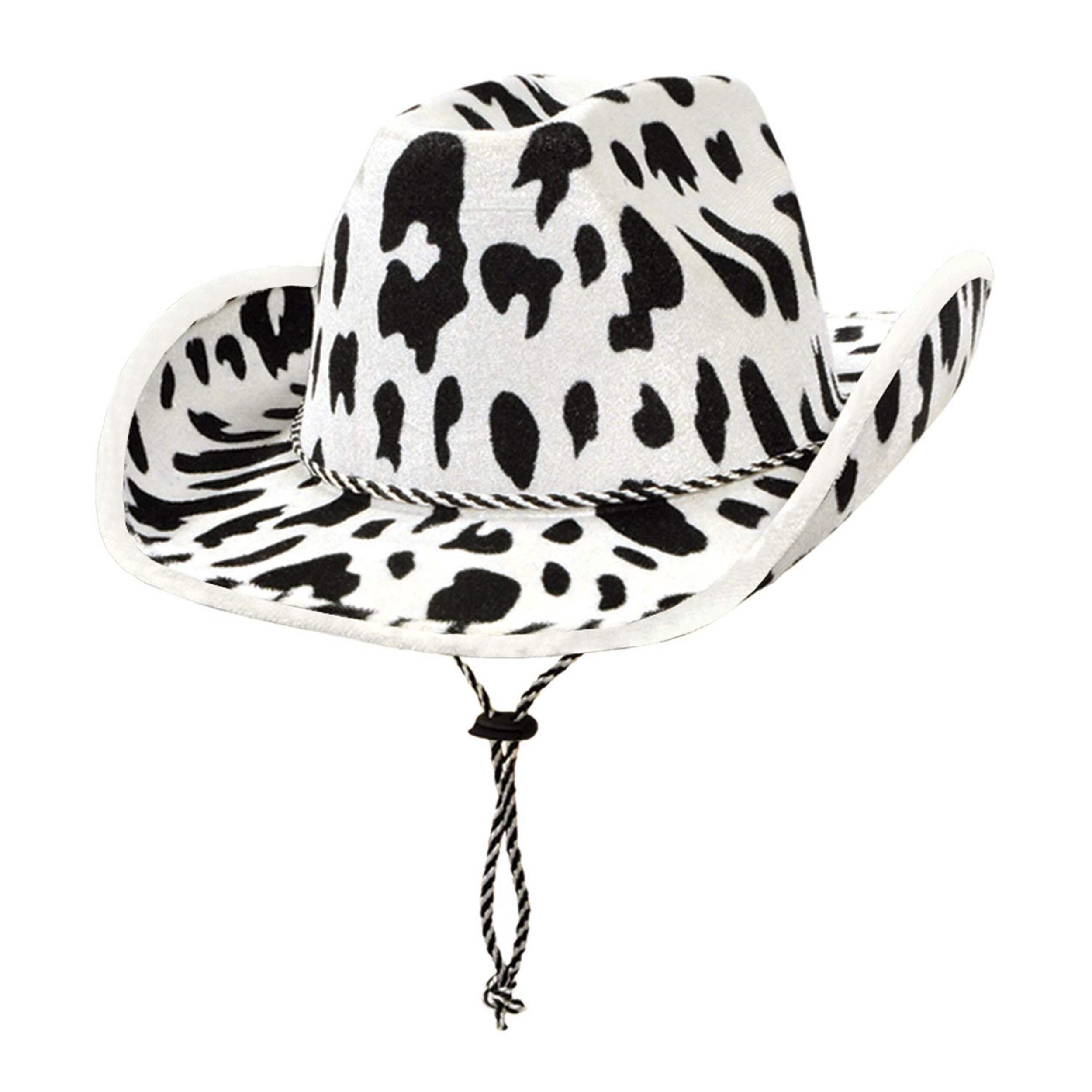 Western Cow Print Cowboy Hat, Wearable Costume Accessory for Birthday/Western Party Front_Three_Fourths_Angled_Left