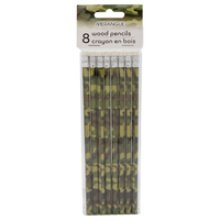 Camo Print Wooden Pencils with Eraser Tops, for Birthday Party Favours, 8-pk