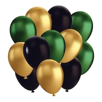 Ballons unis en latex ronds motif camouflage pour fête d'anniversaire, vert, or et noir, 12 po, paq. 12