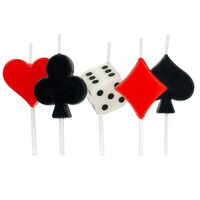 Casino Icon Wax Candles, Multi-Colour, 5-pk, for Game Night/Vegas/Birthday Party, Casino Themed Candles