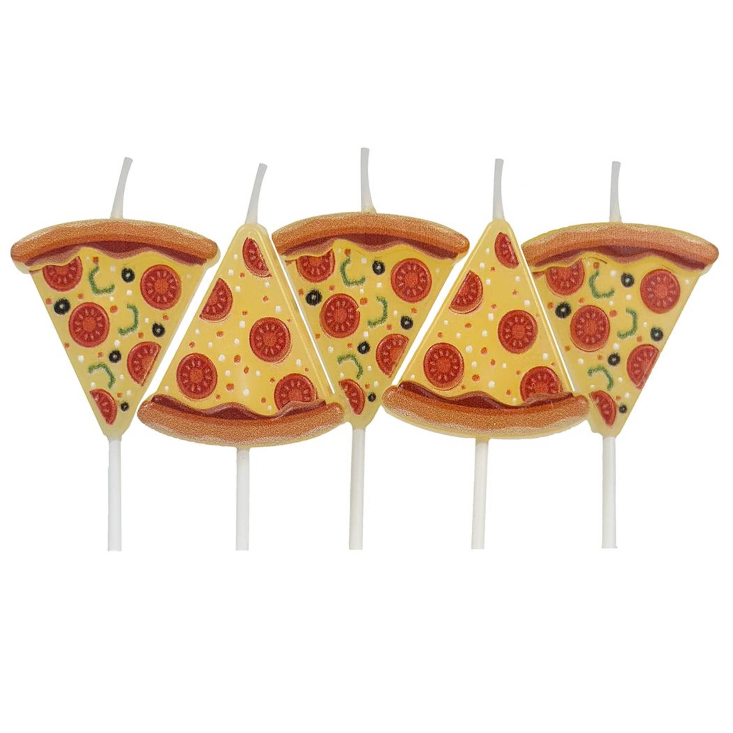 Bougies en cire en forme de pizza pour fête d'anniversaire, paq. 5 Front_Flat