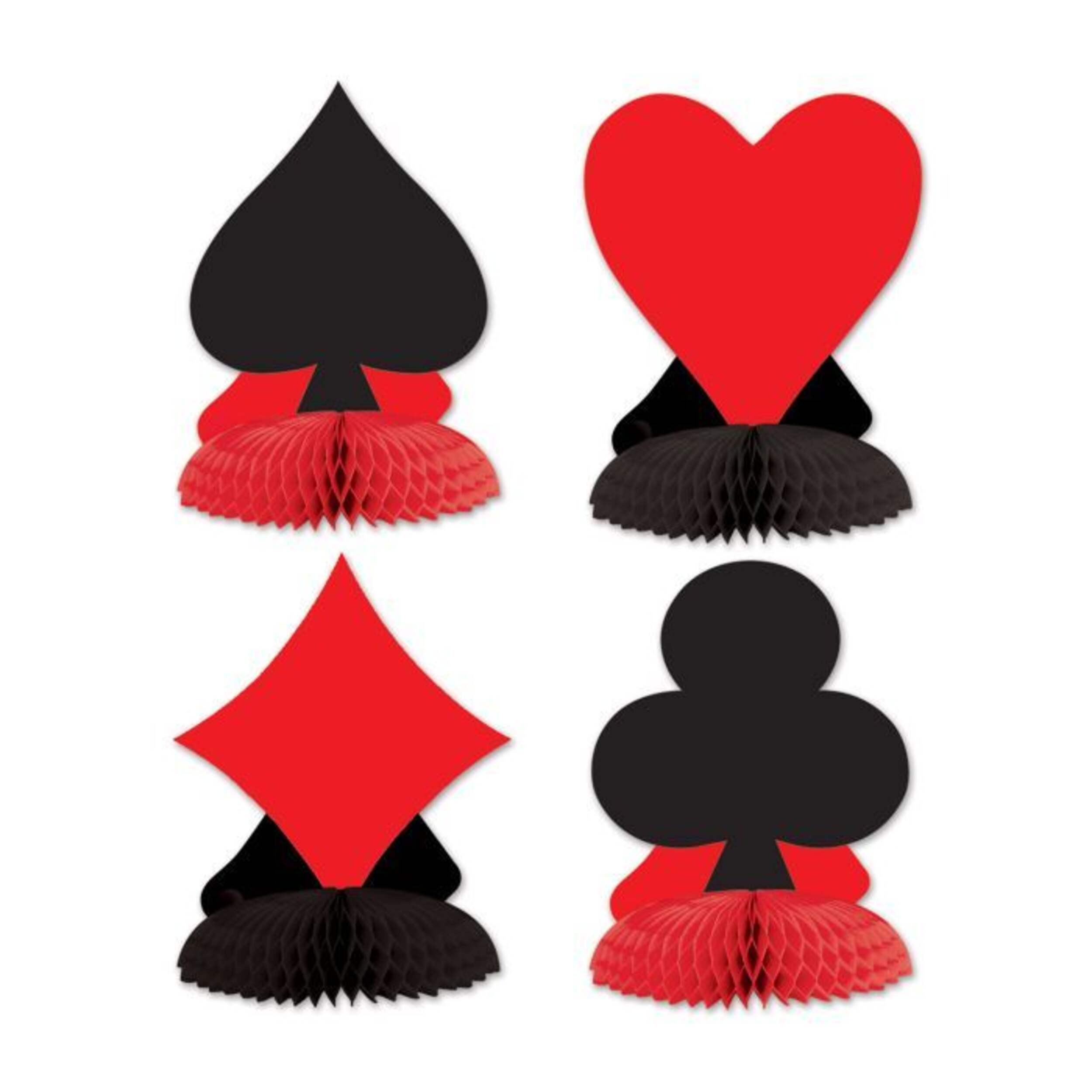 Casino Card Suit Black/Red Mini Centerpieces, 4-pc Front_Flat