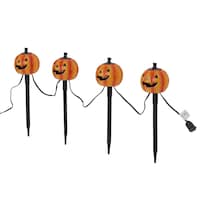 For Living Jack-O'-Lantern LED Light-Up Pumpkin Yard Stakes, Orange, 14-in, 4-pk, Outdoor Decoration for Halloween