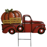 Piquet de pelouse en métal camion citrouille CANVAS Front_Flat