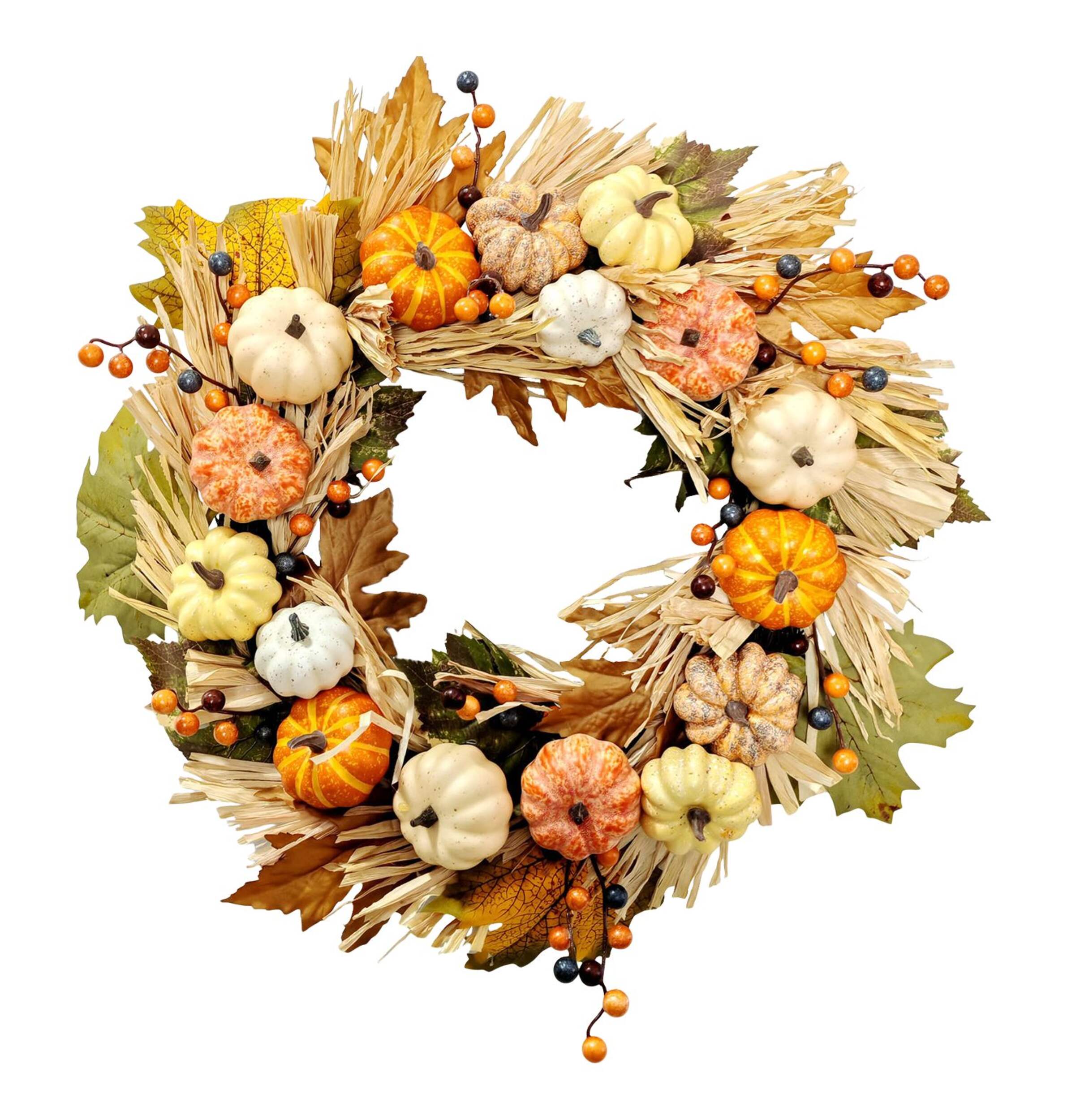 CANVAS Indoor/Outdoor Multicolour Pumpkins Wreath, 24-in Front_Flat