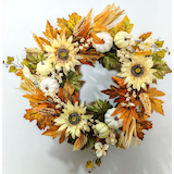 CANVAS Indoor/Outdoor Sunflower and Pumpkin Wreath, 24-in Front_Flat