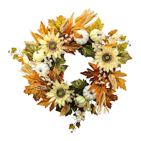 Couronne de tournesols CANVAS avec citrouille, 24 po Front_Flat