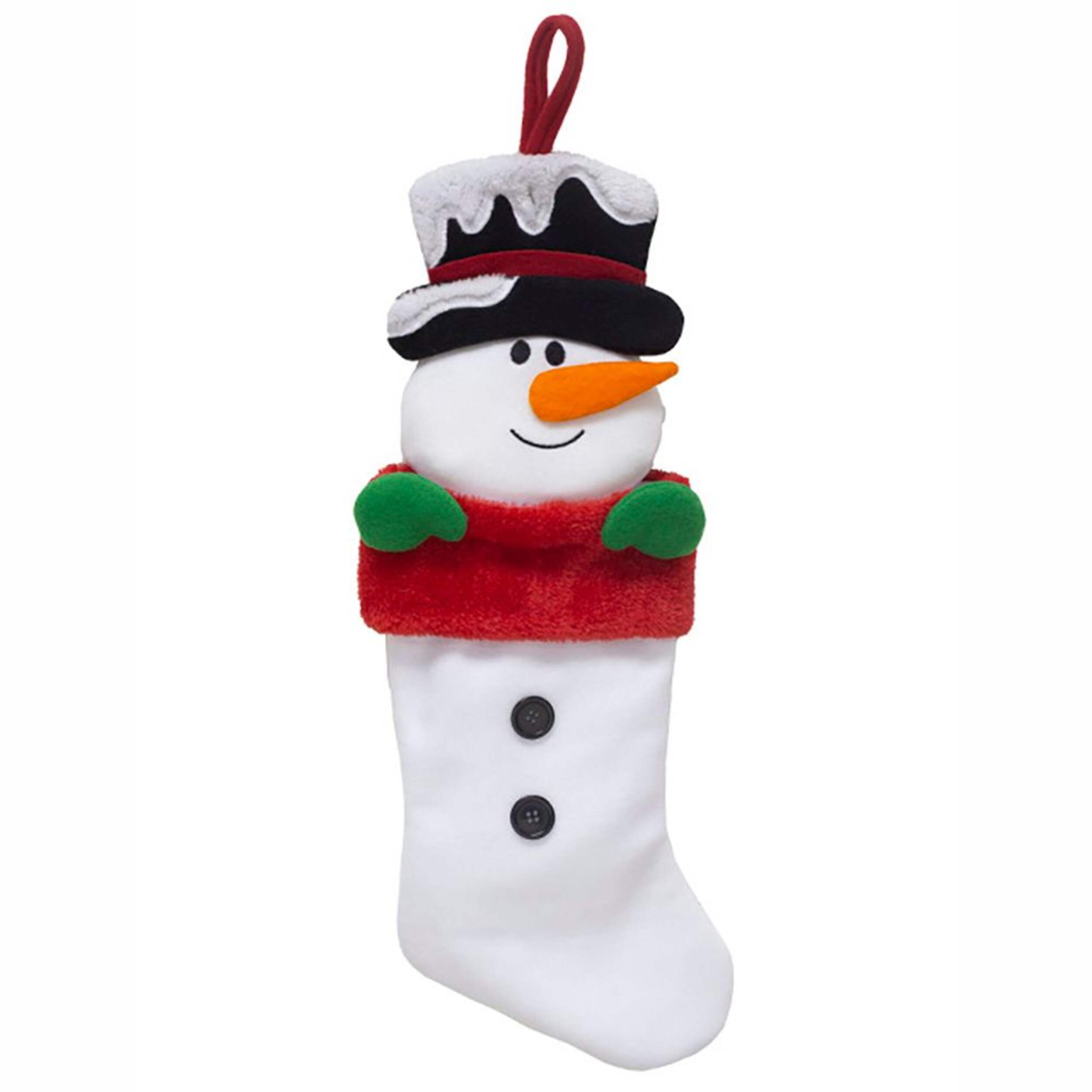 Christmas Snowman Fleece Stocking for Holiday Decor, White Front_Flat