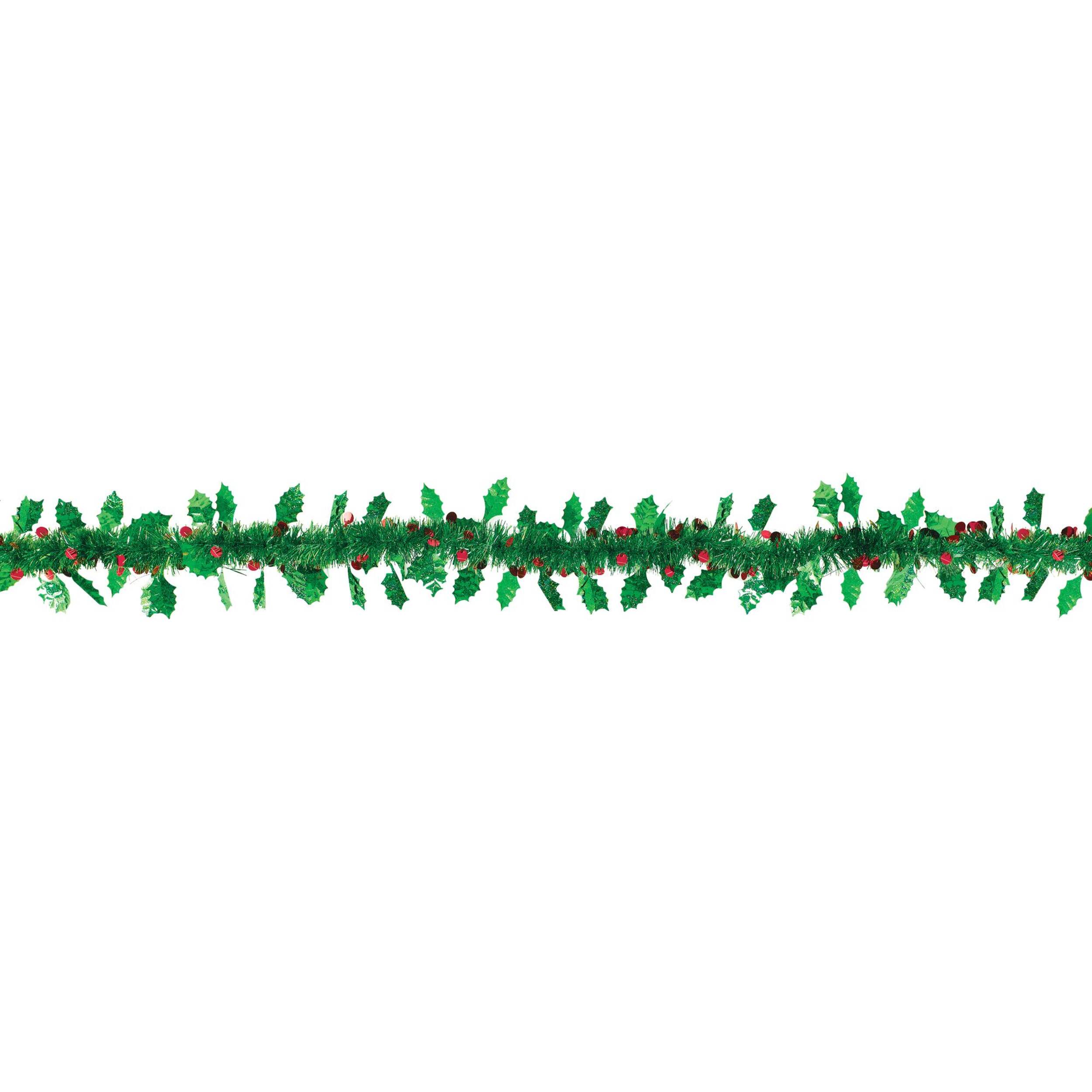 Christmas Holly Leaves & Berries Garland, 9-ft CloseUp