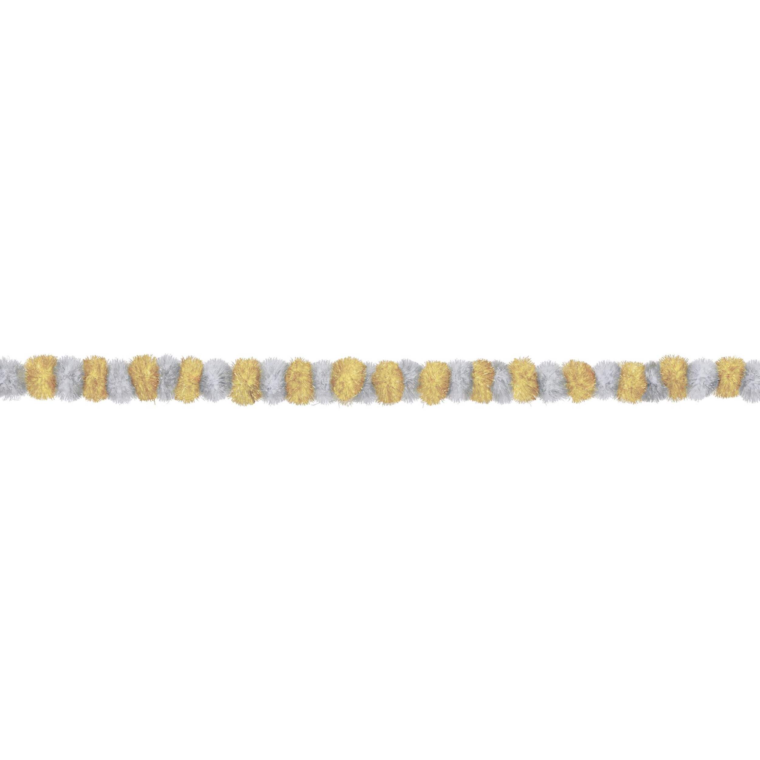 Christmas Pom Pom Silver & Gold Garland, 9-ft CloseUp